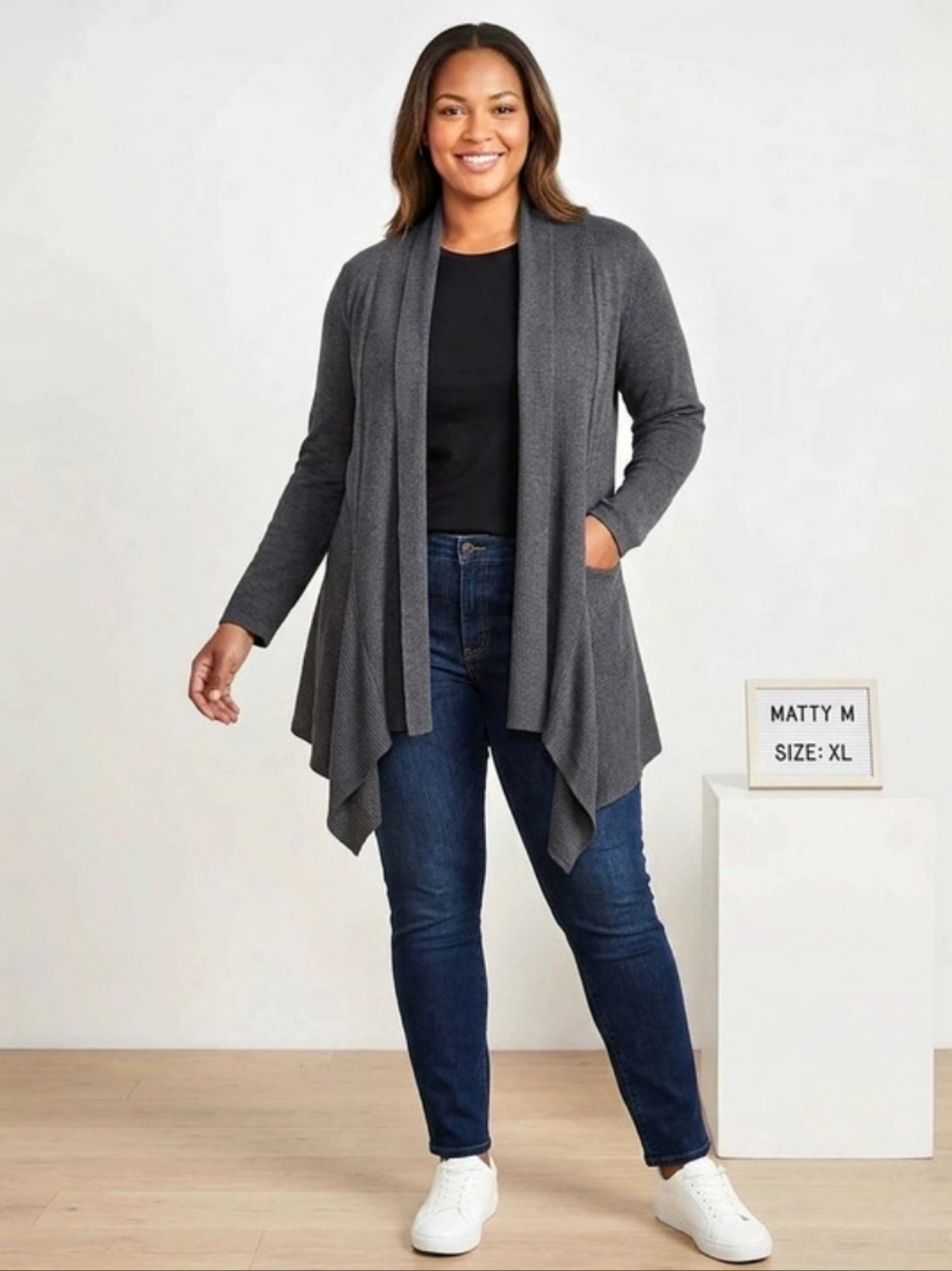 Matty M Claire Longline Open Front Cardigan Gray XL Boho Chic